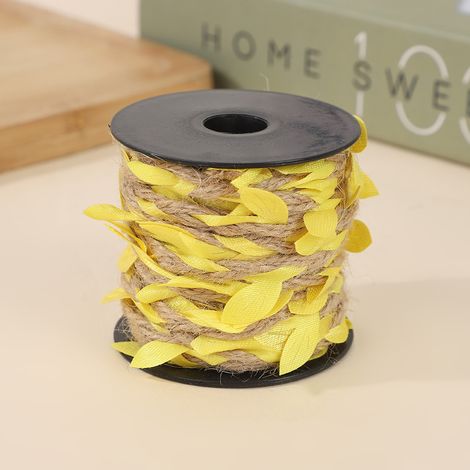 10-meter-long natural yellow jute rope, jute ribbon decorated with leaves and tendrils, 2 rolls (1/5)