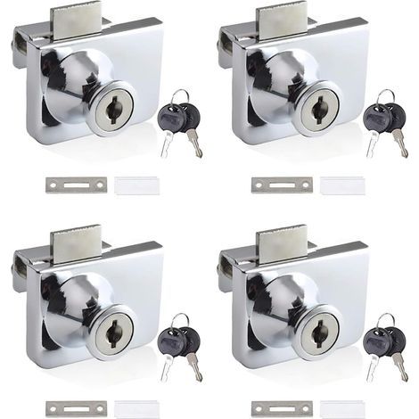Serrure de porte en verre 4 pièces. serrure de vitrine en verre. sans perçage. serrure de porte d'armoire avec clé. serrure de vitrine pour porte en verre de 5 à 8 mm. serrure de porte en verre à doub