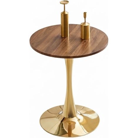 ELVMI Table de Salle à Manger Ronde avec Pied Central Antidérapant, Plateau en MDF et Métal Doré, Noyer, Salon Cuisine (1/5)