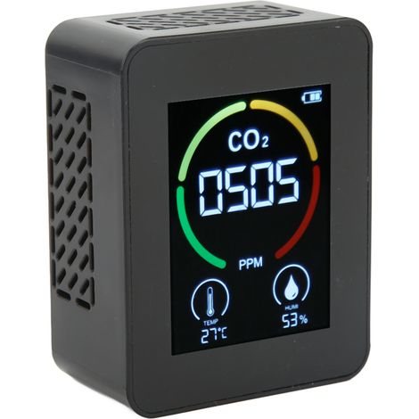 CO₂-Detektor, Kohlendioxid-Monitor, Infrarot-Luftqualitätssensor mit Temperatur- und Feuchtigkeitsmessung, Schwarz (1/5)