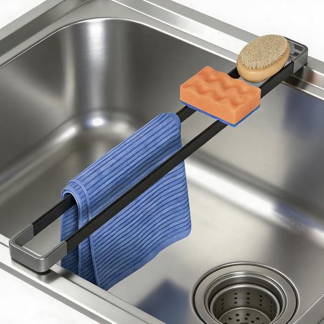 Support d'évier de Cuisine Organisateur d'évier Porte-éponge en Acier Inoxydable Support Eponge Evier Porte-torchon Accessoires de Cuisine Rangement pour Éponges,Brosser,Torchon (1/5)