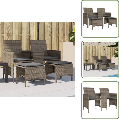 Canapé de jardin 2 places avec table et tabourets gris rotin - Canapé De Jardin - Salon De Jardin - Mobilier De Jardin - Résine Tressée - Rotin Synthétique (1/5)