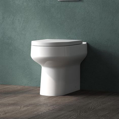 Bathroom Back To Wall Toilet Ceramic Soft Close Seat Modern Round WC White