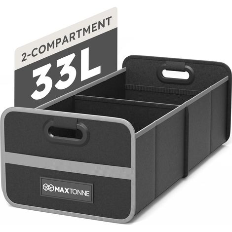 Caisses de rangement pour coffre de voiture de 33 L, robuste Oxford 600D pliable avec 2 compartiments et sangles, boîte de rangement pliable pour SUV/Hatchback/Break/Home Storage