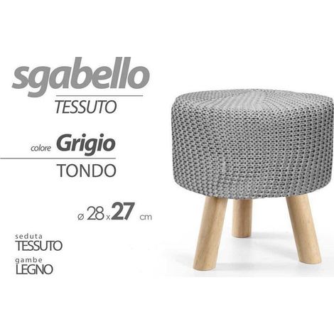 TRADE SHOP - Pouf Sgabello Poggiapiedi Tondo Pouff Piedi Legno Tessuto Grigio 28x27cm 827730 - (1/2)