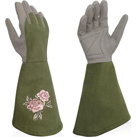 Gants de jardin pour femme, gants d'arbustes en cuir synthétique avec protection complète contre les épines, longs gants de travail avec résistance aux perforations-L