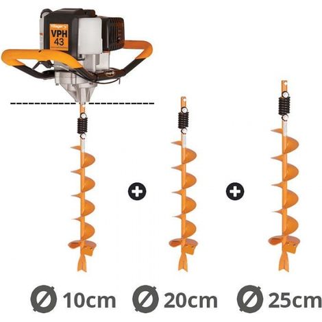 Tarière thermique 43cc 2 temps Villager VPH 43 avec vrilles 10 20 et 25cm (1/5)