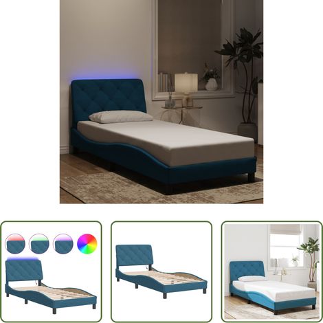 LED-Leuchten - Bettgestell mit LED ohne Matratze Blau 90x200 cm Samt (1/5)