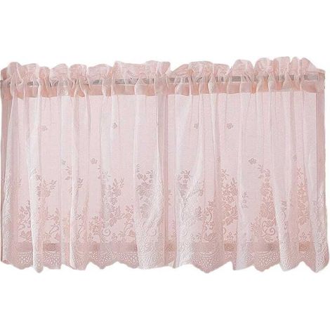 1 rideau en tulle, rideau en tulle jacquard, rideau bistrot style maison de campagne, tringle à rideau non incluse, rose (l 74 cm x H 61 cm) (1/5)