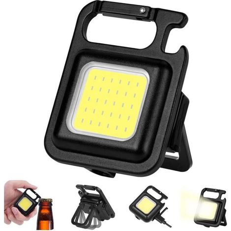 Lampe travail COB 500 lumens rechargeable, mini portable, porteclés avec ouvrebouteille et base magnétique, camping/urgence (1/5)