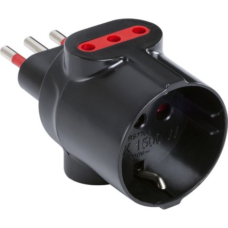 Adattatore triplo da spina 10A a 2 prese 10A e 1 presa schuko 16A, nero, serie Emilia Specialist - Rosi RS7704N
