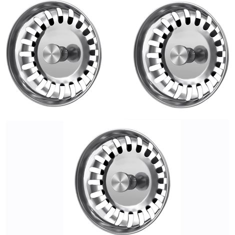 3 bouchons évier inox 79 mm universels, filtre pour lavabo salle bain (1/5)