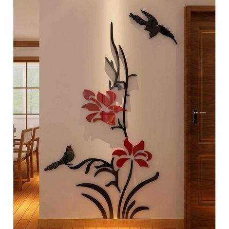 Peintures murales de fleurs créatives 3D pour salon, chambre à coucher, canapé, arrière-plan, TV, mur, arrière-plan, cadeau d'autocollants originaux, autocollants muraux (70,9 (H) x 28 (L) pouces) (1/5)