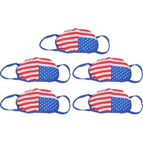 Packung mit 5 waschbaren Gesichtsmasken aus Baumwolle mit amerikanischem Flaggenmotiv für Erwachsene (1/5)
