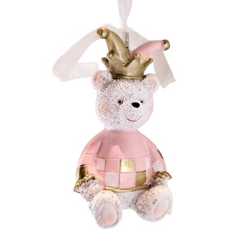 Ciondolo natalizio a forma di orsetto di peluche con cappello rosa (1/4)