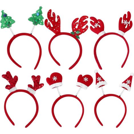 Lot de 6 jolis bandeaux et serre-têtes créatifs pour Noël, accessoires de coiffure de fête-23x12.5cm-Red