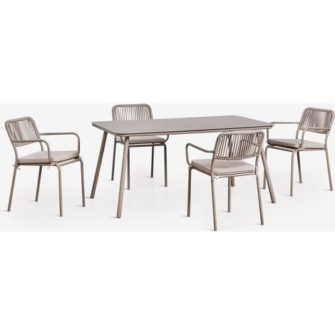 SKLUM Rechteckiger Esstisch-Set 160x90 cm und 4 stapelbare Esszimmerstühle aus geflochtenem Seil Arhiza Moka Braun (1/5)