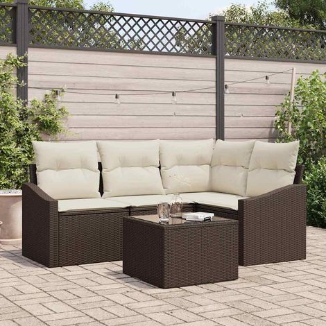 Conjunto de sofá de jardín 5 pcs Marrón Poliratán (1/5)