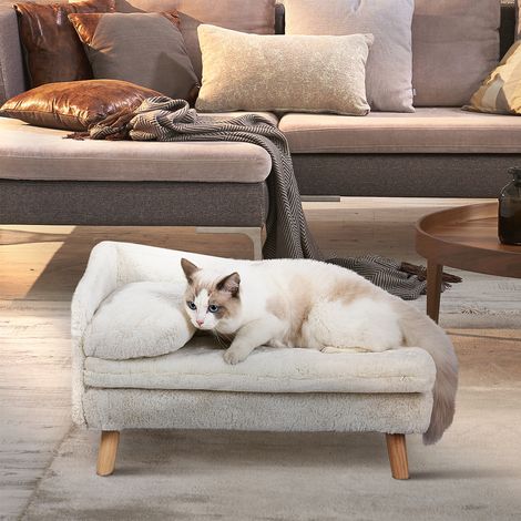 Divano per gatti cani Divanetto Taglia Piccola Letto per Cani Rialzato Cuccia Morbida con Cuscino, Beige 70x38x32cm (1/5)