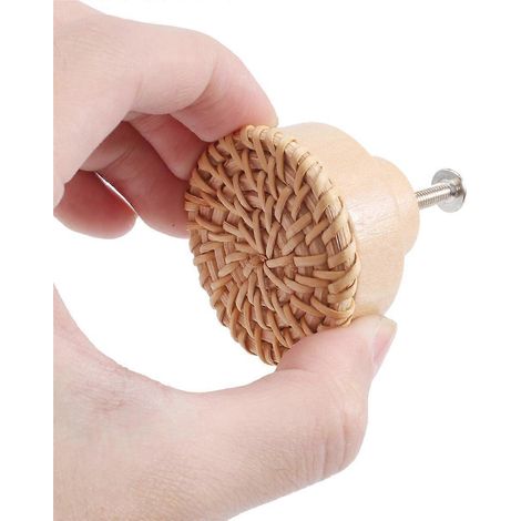 Boutons de commode bohèmes en rotin, vis rondes, lot de 6, comme illustré (1/5)