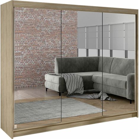 Mirjan24 – Armoire coulissante 3 portes 215x200x58cm – Sonoma chêne stratifié – 9 étagères pour rangement optimisé