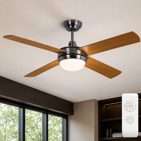 Deckenventilator Ventilator mit Fernbedienung Esszimmer Lüfter Kühler Glas opal, MDF, silber, 3 Geschwindigkeiten Timer, 2x E27 Fassung, D 132 cm