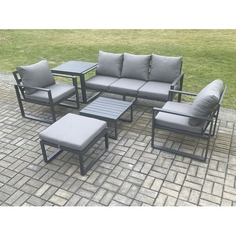 Fimous Aluminium 6 Seater Outdoor Lounge Sofa Set Garden Furniture Sets with Square Coffee Table Chair Big Footstool Side Table Dark Grey (1/5)