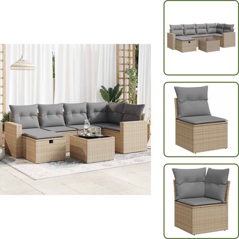 7-tlg. Garten-Sofagarnitur mit Kissen Beige Poly Rattan - Gartensofa Set - Garten Sofa Set - Outdoor Sofa Set - Garten Sofagarnitur (1/5)
