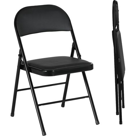 Lot de 2 chaises pliantes en simili cuir noir avec pieds en métal, pliables et légères pour bureau et salle à manger (1/5)