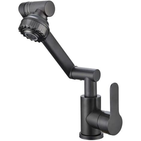 Robinet Cuisine Rabattable, 1440°Flexible Rotation Mitigeur Cuisine,2 modes de bec eau chaude et froide en cuivre, pour cuisine et salle de bain,avec tuyaux d'arrivée d'eau chaude et d'eau froide,gris