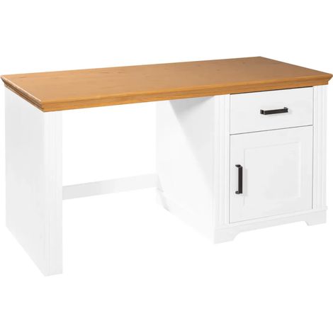 Scrivania in Legno Massello Bianco Rovere Cassetto Anta Camera Studio (1/5)