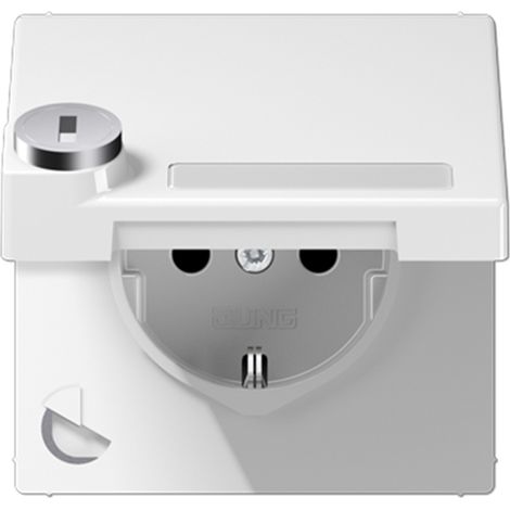 Jung Toma de corriente SCHUKO®, 16 A 250 V , con campo de rotulación, SAFETY+, tapa abatible, con cerradura de seguridad, termoplástico, serie LS, blanco alpino LS 1520 NAKLSL WW