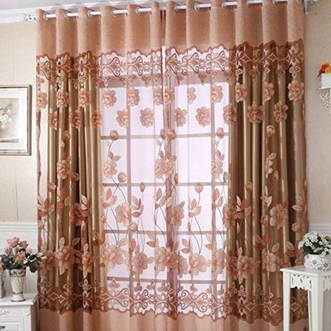 Rideau Court Style Asie du Sud-Est - Imprimé Tulipe Vert - Tissu Respirant - 100x200cm (1/5)