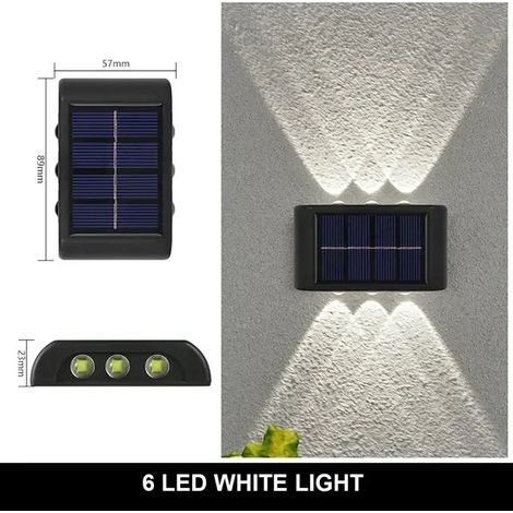 (6 LED blanches) Applique murale solaire extérieure 12 LED étanche pour jardin, cour, balustrade, lampe d'ambiance décorative, lampe solaire à éclairage indirect (1/5)