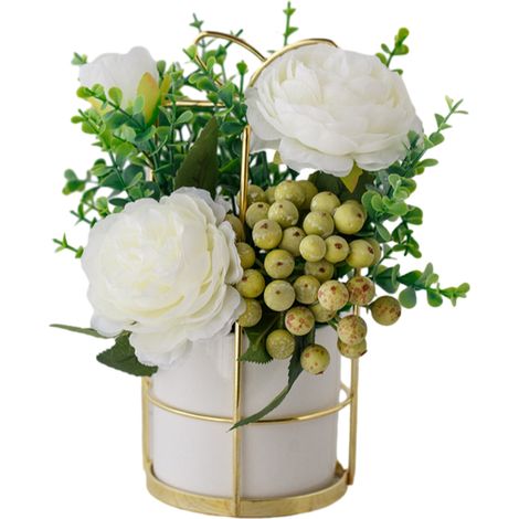 Flor Artificial de Hortensia y Peonía - Maceta de Cerámica Blanca - Decoración para Mesa de Boda Centro de Mesa - 1 Unidad (1/5)