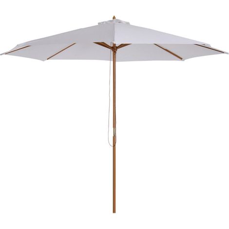 Parasol de jardin extérieur parasol droit double toit en bois polyester haute densité protection solaire Ø 3 x 2,5 m blanc (1/3)