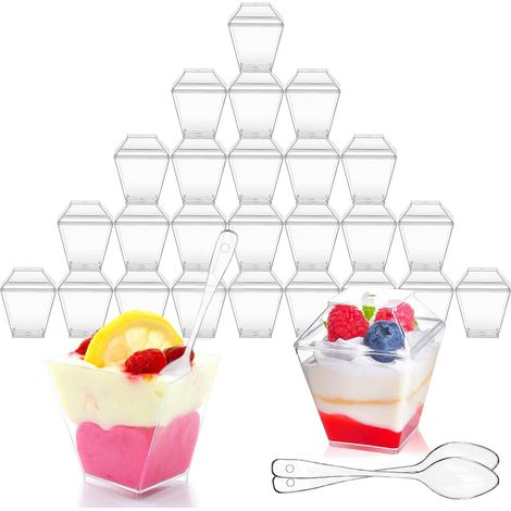 【PACK 50】Mini Dessert Cups - 50pcs 2oz 60ml Reusable Dessert Cups with Lids and Spoons, Snack Cups, Cheesecake Pots, Plastic Dessert Bowl for Pudding, Mousse, Party (1/5)