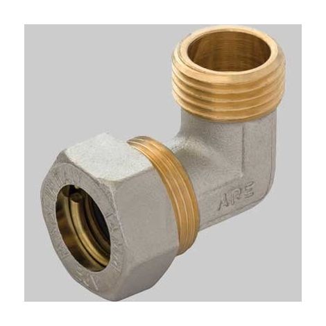 GOMITO MASCHIO A COMPRESSIONE O-RING PER TUBO RAME APE Ø22 x