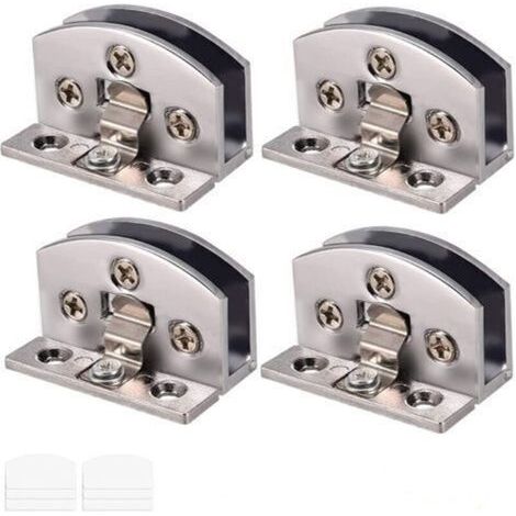 Lot de 4 charnières en verre réglables pour porte en verre de 5 à 6 mm d'épaisseur, avec vis, film transparent, tournevis (argent) (1/4)