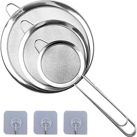 Kitchen Strainer Stainless Steel Fine Mesh Strainer Fine Mesh Strainer with Handle Strainer for Pasta Rice Vegetable Flour Sieve (3.1/4.7/16cm) (1/5)