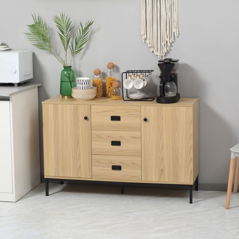 Modernes Sideboard mit 2 Schränken, verstellbarem Einlegeboden und 3 Schubladen – Maße: 120 x 39,5 x 77 cm (L x B x H)