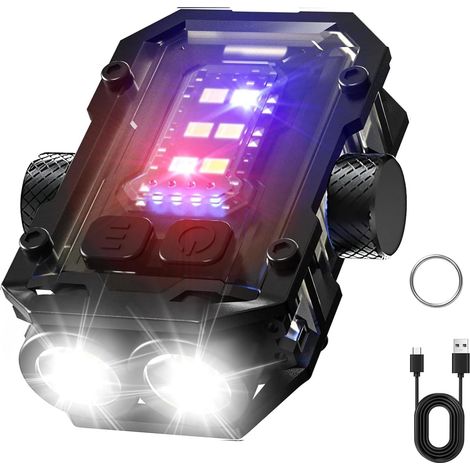 Mini lampe de poche EDC avec flash rouge et bleu, petite lampe de poche tournante au bout des doigts LED super lumineuse, USB C rechargeable porte-clés torche portable (noir) (1/5)