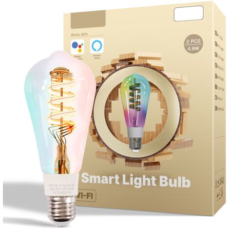 Ampoule connectée 4,9 W E27, remplaçant une ampoule à incandescence de 40 W, compatible avec la gradation RGBCCT (2700-6500 K), Wi-Fi et assistants vocaux, contrôlable via application et commandes voc