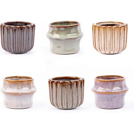 Lot de 6 Pots de Fleurs en Céramique Cache-Pots pour Plantes Teintes Chaudes et Terreuses (1/5)
