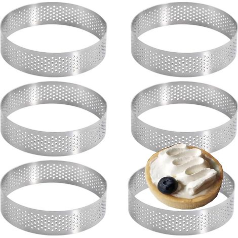 6 Pieces Stainless Steel Heat Resistant Perforated Round Shape Baking Rings for Pies and Desserts (7cm) (1/5)