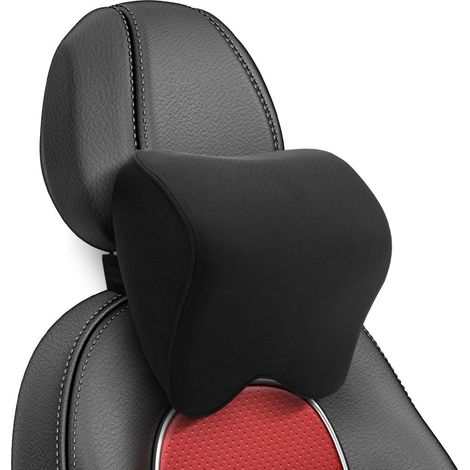 Repose-tête voiture ergonomique en flanelle noire avec sangle réglable (1/5)