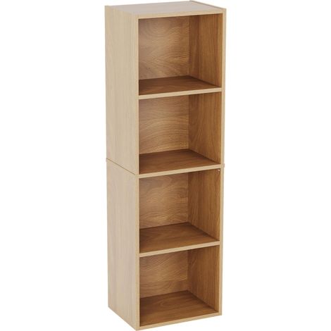 4 Niveau Cube Bibliothèque, Moderne Space-Saving Meuble de Rangement for Salon, Chambre Or Bureau, Autoportant Exposition Shelf, H106xW32xD24cm (Chêne) (1/5)