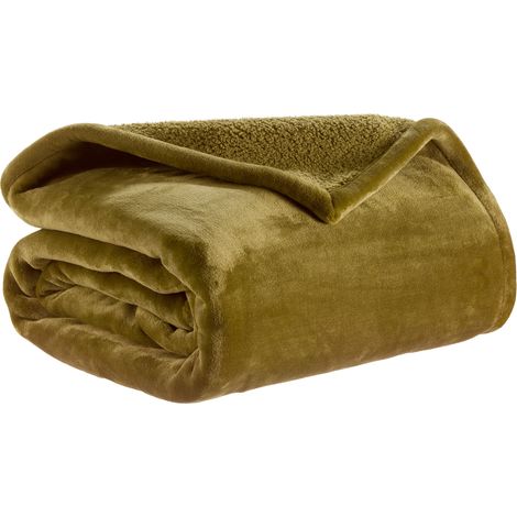 VIVARAISE - Jeté de lit Vivaraise Michka - Doublure imitation mouton, couleur Romarin, 240 x 220 cm