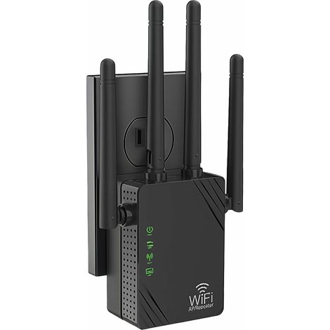 Repetidor WiFi JSSEVN, extensor WiFi de 4 antenas, amplificador WiFi de doble banda de 1200 Mbps, cubre hasta 12.888 pies cuadrados y 105 dispositivos. (1/2)