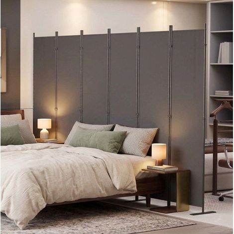 Raumteiler Paravent 304x180 cm Metall & Polyester dunkelgrau freistehend platzsparend (1/5)